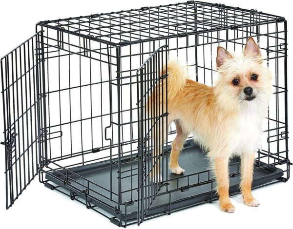 New World Newly Enhanced Double Door 60.96 cm (24-Inch) Dog Crate for Small Dog Breeds; Includes Leak-Proof Pan, Floor Protecting Feet, & New Patented Features; B24