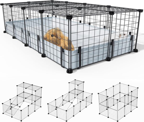 20 Panels Guinea Pigs Playpen, BUCATSTATE Small Animal Playpen with Waterproof Mat, Metal Rabbit Cage with Door, C&C Cage for Guinea Pigs, Bunny, Hedgehogs, Chinchillas, Chickens