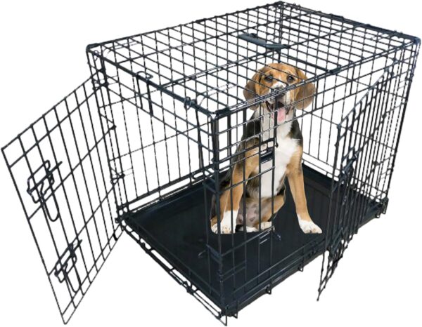 Ellie-Bo Black Standard Small 24-inch Folding 2-Door Dog Cage/Crate with Metal Tray