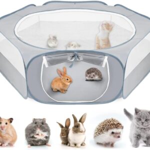 Nasjac Hamster Playpen, Breathable 130cm Large Room Pet Playpen, Small Animal Play Pen Run Cage with Cover and Zipper Opening Foldable Indoor Outdoor Fence for Guinea Pig Cat Kittens Rabbits