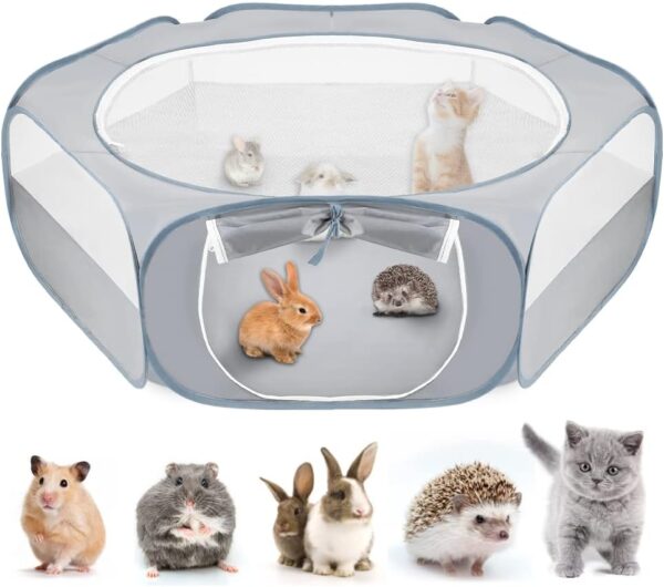 Nasjac Hamster Playpen, Breathable 130cm Large Room Pet Playpen, Small Animal Play Pen Run Cage with Cover and Zipper Opening Foldable Indoor Outdoor Fence for Guinea Pig Cat Kittens Rabbits