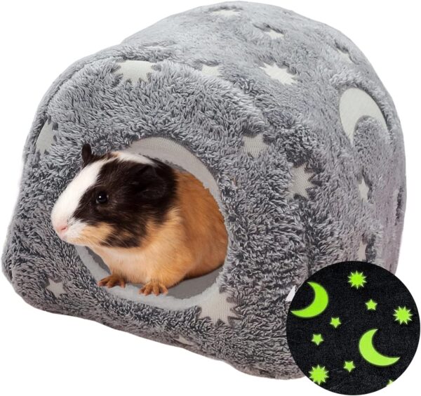 LeerKing Guinea Pig Bed Rabbit Hideout Nest Rat Small Pet Cage Accessories Chinchilla Ferret Sugar Glider Squirrel Gerbil Cave Glow in the Dark Grey M