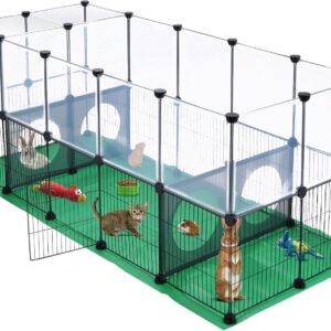 JUNGLE STONE Rabbit Playpen, Guinea Pig Cage, Hamster Cages, One Door Design for Small Animal, Bunny, Puppy, Kitten, Hedgehog, DIY, Expanded,Exercise Fence with Mat, 153 x 64 x 64cm (36 Panels)