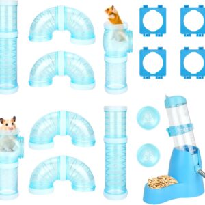 RETON Hamster Tubes, 2 Set DIY Hamster Tunnel Adventure External Pipe with 1 Hamster Water Bottle, 4 Pipe Connection Plates, 2 Hamster Cage Tube Stopper, Hamster Cage Accessories for Small Pet Sports