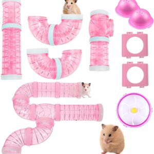 IBEQUEM 2 Hamster Tubes Kits, Hamster Tunnel Adventure External Pipe, Transparent DIY Creative Connection Hamster Cage & Accessories, Hamster wheel for Pet Mouse Hamster Rat Small Animals (Pink)