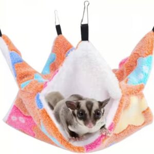 QeeHeng Small Animal Hanging Hammock,Small Pet Swinging Bed,Double-Layer Pet Cage Hammock for Ferret Rat Sugar Glider and Other Small Animals,Brown