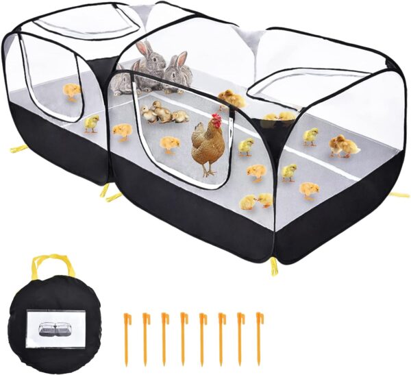 Coolty Small Animals Playpen, Pop up Large Exercise Pen Cage Yard Movable Chicken Yard Fence Playground for Puppy Kitten Rabbits Duck Hens