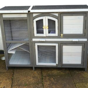 Rabbit Hutch, House Outside Play Pen, Sloping Pitch Roof, Wood with Rust Resistant Mesh, Outdoor Rabbit or Small Pet Home, Cage, Easy Clean