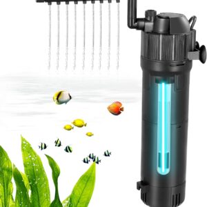 Internal Fish Tank Filter, Aquarium Filter with UV Steriliser Turns Green Water to Clear, 650L/H 6W Aquarium Filter Pump, 5-in-1 Filter Pump for 150L Fish Tank, Flow Rate and Direction Adjustable