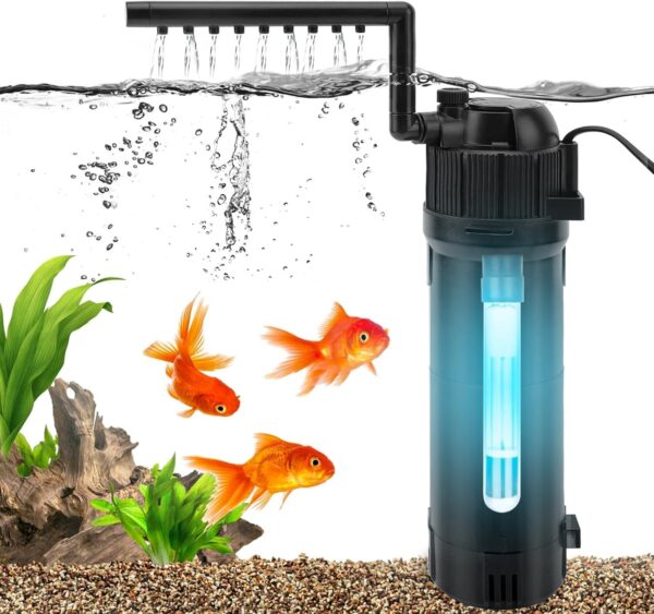 Victop Submersible Aquarium Internal Filter Fish Tank Filter with 8W UV Steriliser, 650 L/H Water Pump 5-in-1 Aquarium Filter Fit for 150-300L Fish Tank