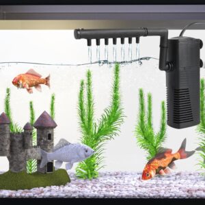 Rinwywey Fish Tank Filter, Internal Aquarium Filter with 480L/H, 5W Silent Fish Tank Filter Pump Fountain Water Pump and Oxygen Supply for Small Tank Up, Aquariums