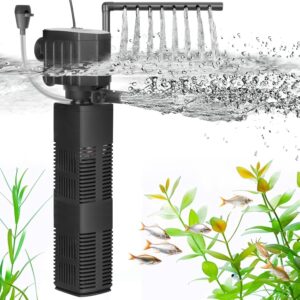 AQQA Fish Tank Filter, 4 in 1 Strong Flow Aquarium Filter,650L/h Adjustable Fish Tank Filter Pump for Tanks up to 200L