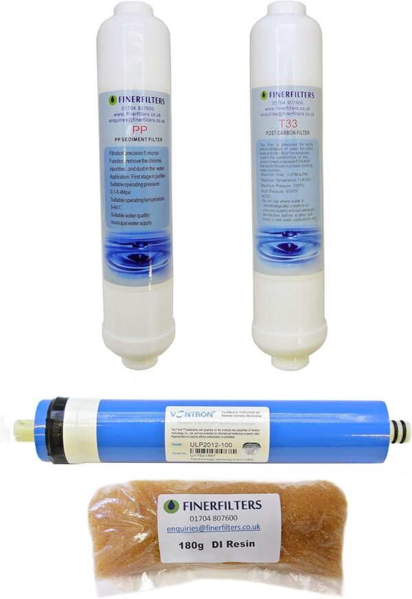 Finerfilters Compact 4 Stage Aquarium Reverse Osmosis Water Filter Replacement Filters & 100GPD Membrane