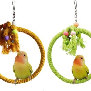 2 PCS Kuivoo Bird Swing Cotton Rope Ring, Bird Parrot Perches for Cage,Cage Hanging Bite Resistance Toys,Bird Stand Soft Ring Bed for Budgie,Cockatiel,Canary,Parakeet,Love-bird,Conures