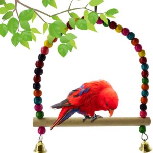 2 Pack Parrot Swing Toy Bird Swing Cage Hanging Toys Natural Wooden Handmade Perch Ladder Stand for Parakeets Budgie Hummingbirds Bird