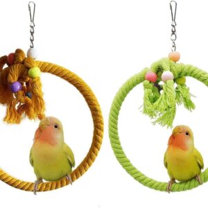 2 Pcs Bird Swing Cotton Rope Ring, Bird Swing Cotton Rope, Bird Swing Rope, Parrots Cotton Rope Swing, Parrot Swing Chewing Hanging Toys, for Budgie,Cockatiel,Canary,Parakeet