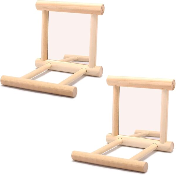 2Pcs Parrot Hanging Swing Mirror Fun Wooden Parrot Mirror Hanging Wooden Bird Mirror Toy Parrot Toy Budgie Mirror for Small Birds