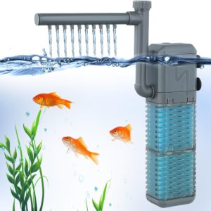 4 in 1 Internal Fish Tank Filter, 800 L/H Aquarium Filter Pump with Spray Bar, 9W Quiet Fish Tank Filter Pump for Tanks up to 250L, Powerful Submersible Water Pump for Turtle Tropical Fish