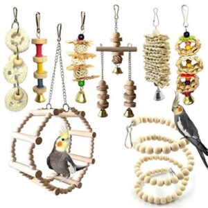 8 Pcs Small Bird Parrot Swing Chewing Grinding Toys Set - Bird Bell Toys for Cage Hanging - Ideal Wood Toys for Small Parakeets, Cockatiel, Budgie, Finches and Love Birds #1