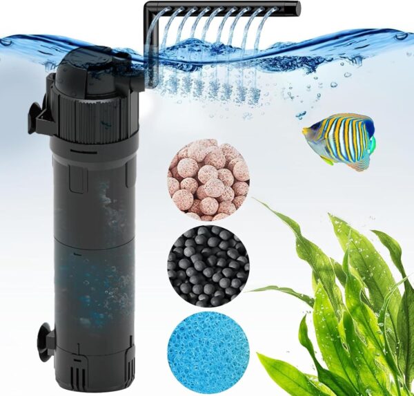 Aquarium Filter UV Light with Timer, Internal Fish Tank Filter with UV Steriliser Turns Green Water to Clear, Adjustable Fish Tank Filter Pump for 80-200L Aquariums, Flow Rate and Direction Adjustable