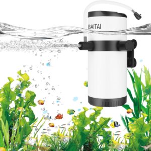 BAITAI Fish Tank Filter, Adjustable 600L/H Fish Tank Filter Pump with Dual Water Outlet,8W Aquarium Filter Quiet Operation for 15-100L Tanks