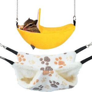 BDSHUNBF 2PCS Hamster Hanging House, Banana Hamster Swing Hammock, Double-Layer Small Pet Cage, Small Animals Soft Plush Pet Accessories, Rat Rabbit Squirrel, Guinea Pig Nap Sack Warm Ferrets Hideout