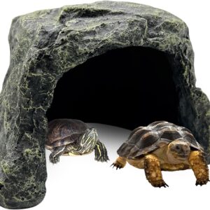 BNOSDM Reptile Hideout,Large Tortoise Hide Cave,Resin Rock,Bearded Dragon Hideaway,Turtle Basking Platform,Reptiles Habitat Decor Tank Accessories for Lizards Gecko Snakes Chameleon Frogs