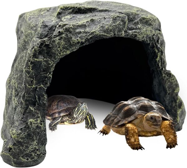 BNOSDM Reptile Hideout,Large Tortoise Hide Cave,Resin Rock,Bearded Dragon Hideaway,Turtle Basking Platform,Reptiles Habitat Decor Tank Accessories for Lizards Gecko Snakes Chameleon Frogs