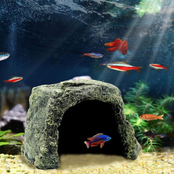 Besimple Aquarium Fish Hide Cave Decoration, Reptile Rock Hideouts Stone Cave Hide House Fish Tank Aquarium Accessories for Betta Shrimp Turtle Amphibians Small Lizards(Rock Hide Cave)