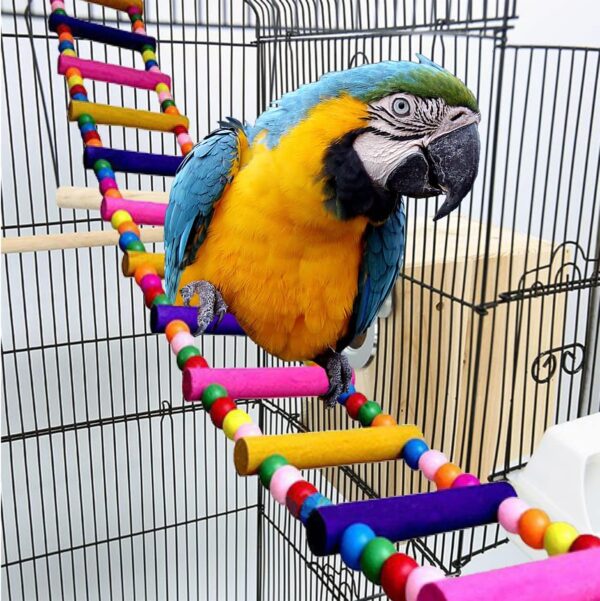 Bird Parrot Ladders Swing Chewing Toys Hanging Pet Bird Cage Accessories Hammock Swing Toy for Small Parakeets Cockatiels, Lovebirds, Conures, Macaws, Lovebirds, Finches (1pc 12 Ladders 30 inches)