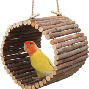 Bird Parrot Swing Toys, Hanging Bird Tree Caves, Natural Apple Wood Parrot Hammock, Bird Cage Accessories, Suitable for Little Bird Parakeets Cockatiels Lovebirds Hamster Rat (6.49" in Diameter)