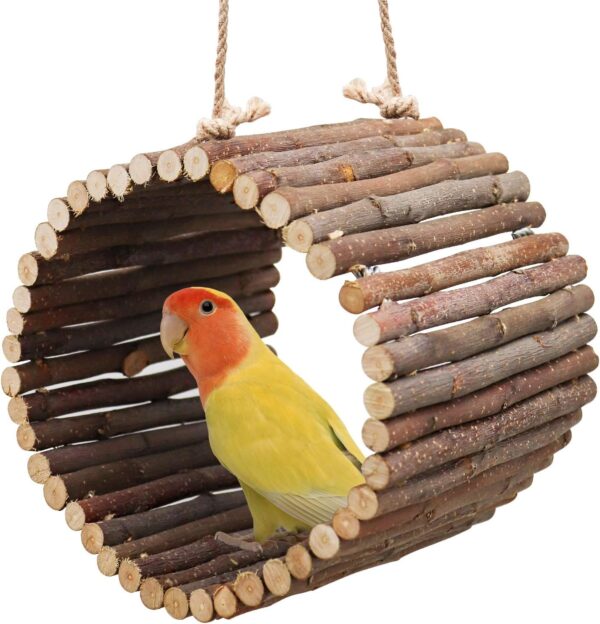 Bird Parrot Swing Toys, Hanging Bird Tree Caves, Natural Apple Wood Parrot Hammock, Bird Cage Accessories, Suitable for Little Bird Parakeets Cockatiels Lovebirds Hamster Rat (6.49" in Diameter)