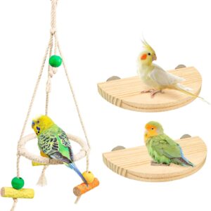 Bird Perch Stand Parrot Rope Swing Hanging Toy,Circle Ring Parakeet Perch Swing Toys&Bird Platform Parrot Stand Playground for Budgie Conure Finches Lovebird Cockatiel Cockatoo Exercise Toys (H01)