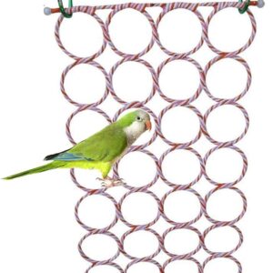 Bird Rat Climbing Rope Net Bird Swing, Parrot Cage Toys,Small Animal Activity Toy for Gerbil,Swing Hanging Play with Mirror for Macaw African Greys Parakeet Cockatoo Lovebirds (Bird Perch)