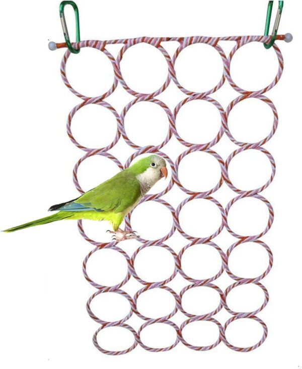 Bird Rat Climbing Rope Net Bird Swing, Parrot Cage Toys,Small Animal Activity Toy for Gerbil,Swing Hanging Play with Mirror for Macaw African Greys Parakeet Cockatoo Lovebirds (Bird Perch)