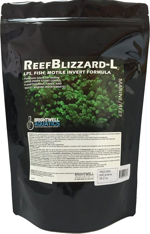 Brightwell Aquatics Reef Blizzard L - Powder Planktonic Food Blend to Feed Large Stony Corals & Planktivorous Fish, 800-g (RBZL800)