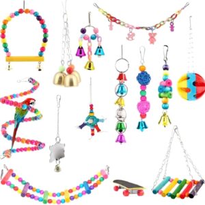 Csnbfiop Bird 14 Pieces Set Including Swing Ladder Rope Perch Chew For Cage Colorful Decor Easy To Install