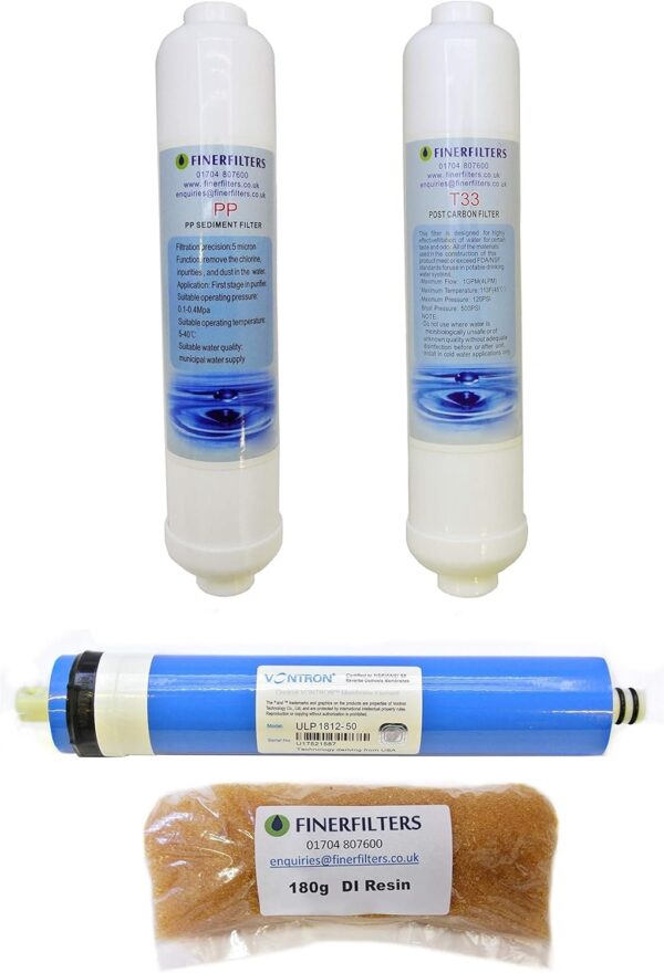 Finerfilters Compact 4 Stage Aquarium Reverse Osmosis Water Filter Replacement Filters & 50GPD Membrane