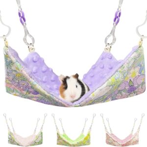 Fnaobai Rat Hammocks for Cage Small Pet Animal Accessories Hanging Warm Hammock Bed Soft Plush Hamster Guinea Pig Chinchilla Ferret Hammocks Carrier for Small Animal Playing Sleeping (Purple Floral)