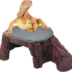 GXSDJ Bearded Dragon Basking Platform, Leopard Gecko Humid hide, Reptile Hide Cave with Heat Storage Slate Stone, Crested gecko Basking Rock, Hideout for Turtle ball pythons Lizard Snake Style B