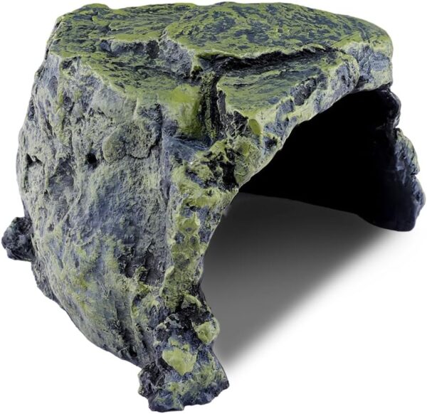 Green Corner Reptile Cave Habitat Hide – Premium Non-Toxic Resin for Aquariums & Terrariums – Large Size
