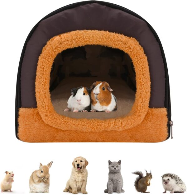 Guinea Pig Bed House Warm Hamster Rabbit Hideout Large Cave Cozy Hamster House with Removable Pad Soft Hideout Cage Winter Nest Accessories for Small Animal Pet Guinea Ferret Rats Hedgehog Chinchilla