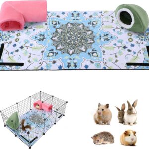 Guinea Pig Cage Liner, Reusable Pet Bed Mat with Removable Guinea Pig House & Tunnel for Cage, Guinea Pig Bedding Guinea Pig Mat with Waterproof Bottom for Small Animals 48" x 24"(Mandala Pattern)