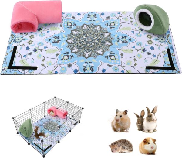 Guinea Pig Cage Liner, Reusable Pet Bed Mat with Removable Guinea Pig House & Tunnel for Cage, Guinea Pig Bedding Guinea Pig Mat with Waterproof Bottom for Small Animals 48" x 24"(Mandala Pattern)