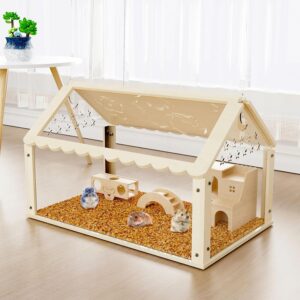 HSSZXFR 24 Inch Hamster cage Wooden with Acrylic, Dwarf Hamster cage, Small Animal Habitat with Openable Top, Mouse cage for Guinea Pigs, Chinchillas, Gerbil, Syrian Hamster