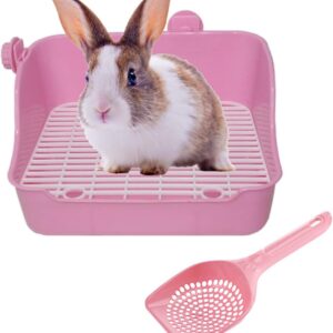 Hamiledyi Rabbit Litter Box, Plastic Rectangular Cage Toilet, Bunny Potty Trainer Corner, Small Pets Bedding Litter Box for Chinchilla Guinea Pig Ferret Hedgehog (Pink)