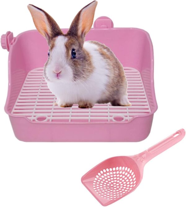 Hamiledyi Rabbit Litter Box, Plastic Rectangular Cage Toilet, Bunny Potty Trainer Corner, Small Pets Bedding Litter Box for Chinchilla Guinea Pig Ferret Hedgehog (Pink)