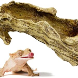 Hamiledyi Reptile Hide Cave Resin Bark Reptile Hideouts Simulation Tree Trunk Hideout Gecko Tank Accessories Terrarium Decor for Hermit Crabs Leopard Gecko Lizard Bearded Dragon(13.78" L x 3.94" H)