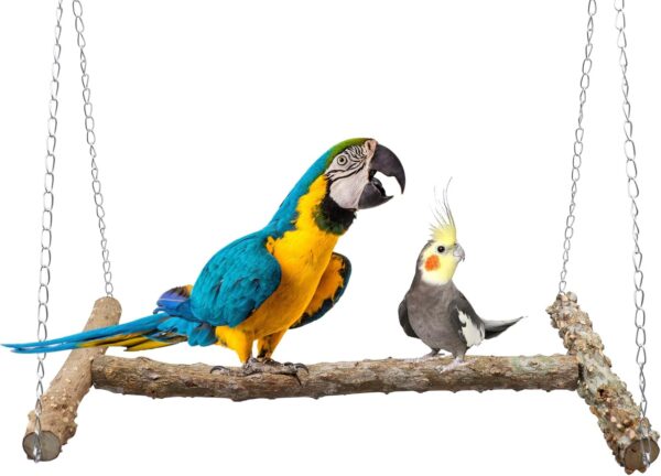 Large Bird Swing Toy, Natural Pepper Wood Parrot Perch Stand Toy, Hangable Birdcage Swing Accessories with Stainless Steel, Bird Chewing Toy for Parrot, Parakeet, Budgies, Lovebirds