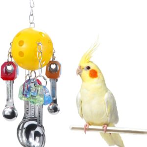 Litewoo Bird Chew Toy with Metal Spoons Ball Chewing Toy Hanging Swing for Parrot Macaw Cage Accessory